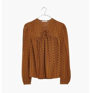 Madewell Eyelet Double-Tie Top in Carrot Cake